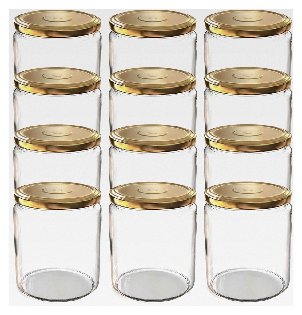 12 x 405 ml Einmachgläser mit TO 82 Schraubdeckel in Gold – Ideal für Marmeladen, Konfitüren und mehr, große Gläser mit Deckel
