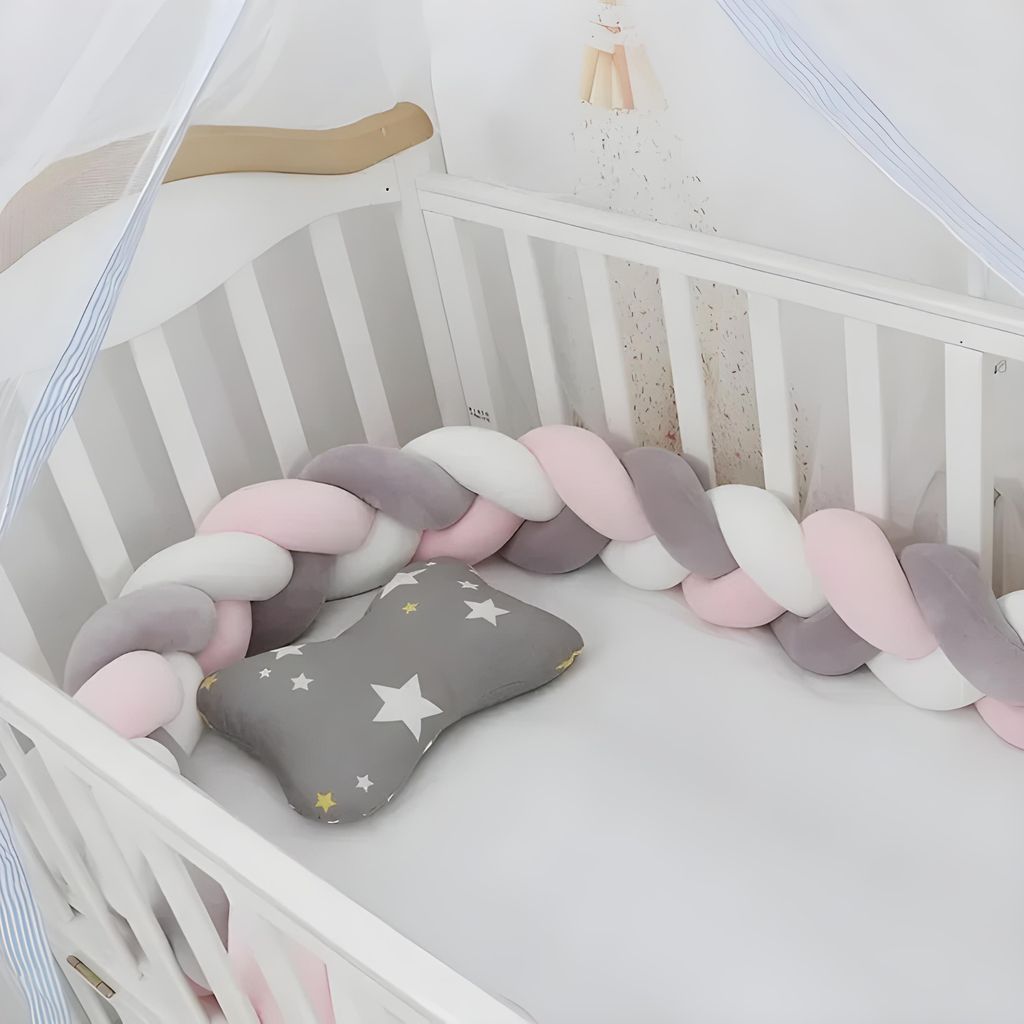 Bettschlange geflochten, Baby Nest, Bettumrandung Baby Bett rosa 2m