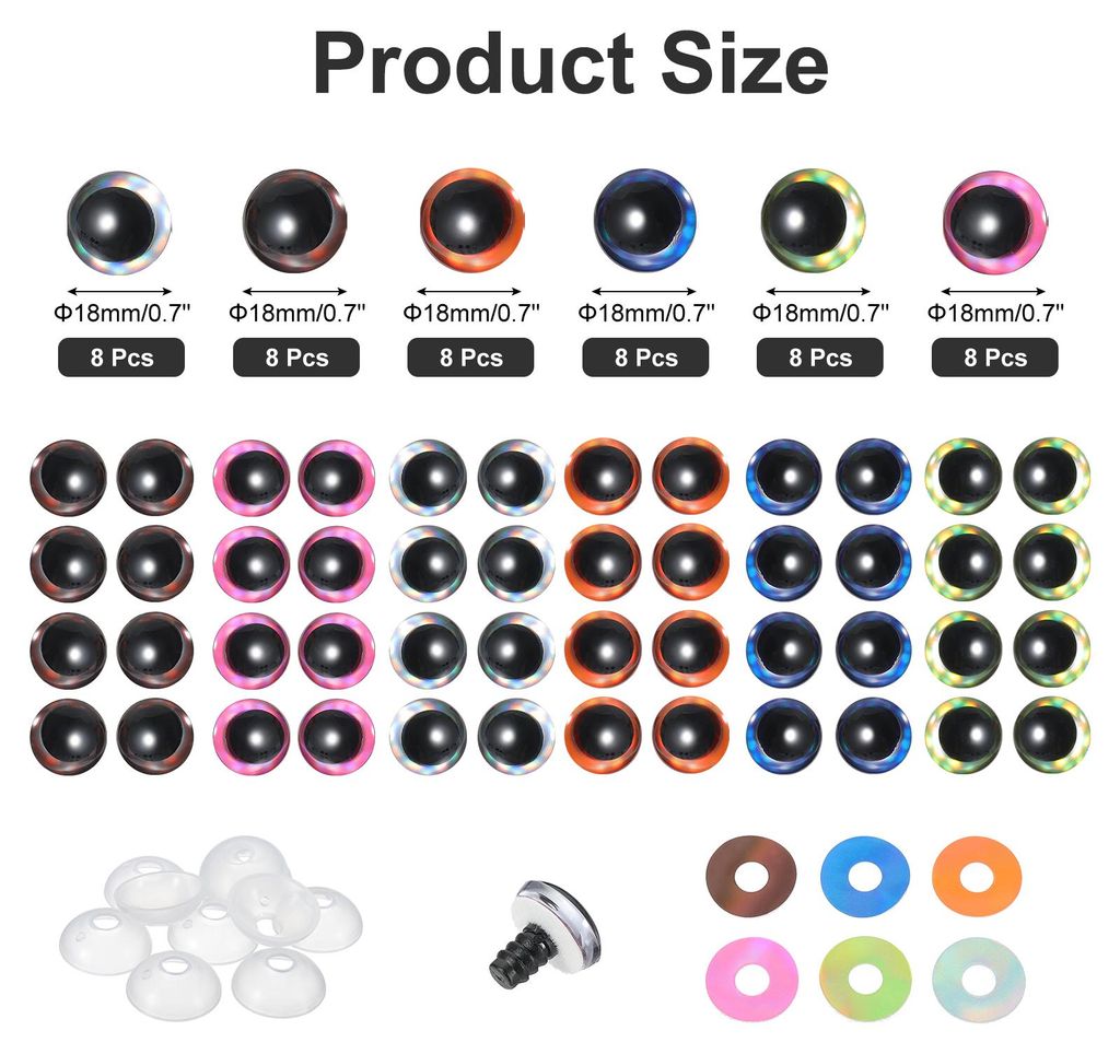 18mm Flash Sicherheitsaugen, 48 Stš¹ck Mond Puppenaugen Realistische Bunte H?kel-Sicherheitsaugen fš¹r Dekoration H?keln Zubeh?r Puppen Handwer...