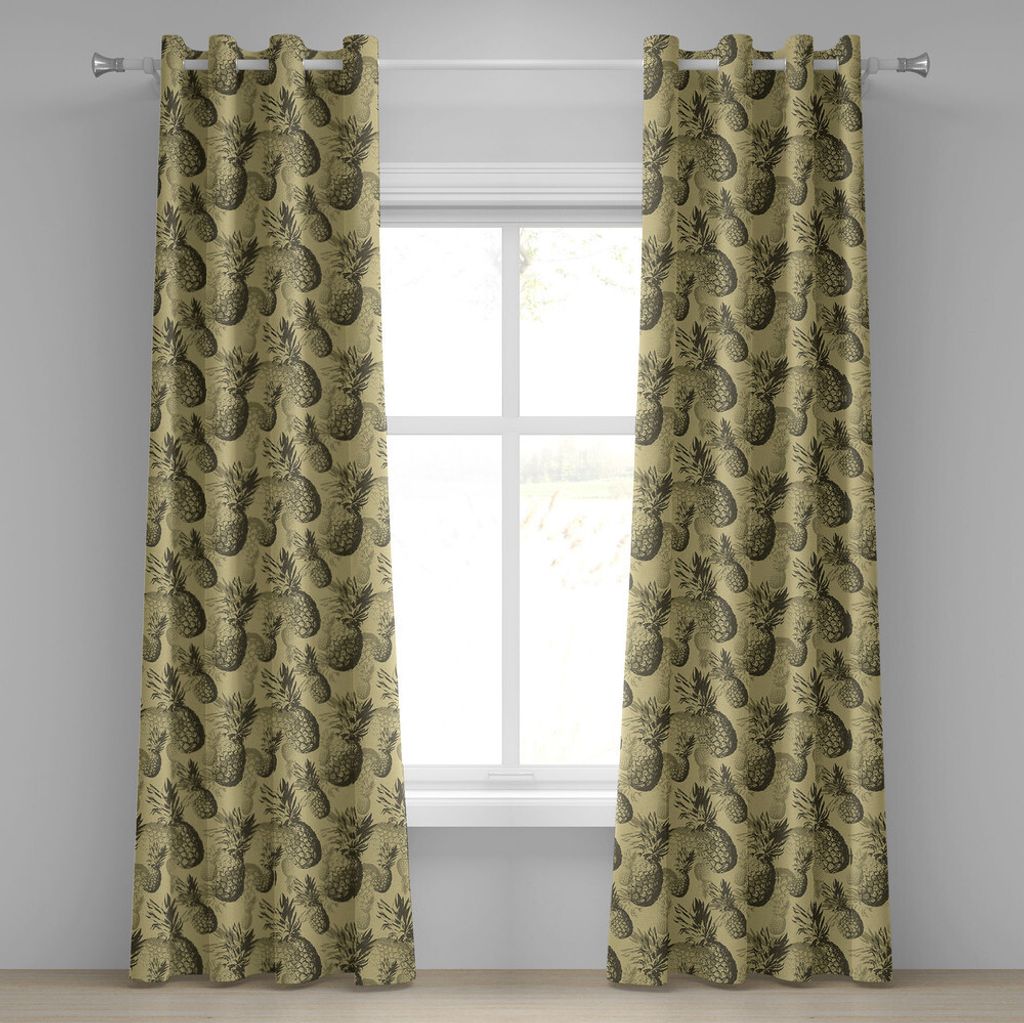 ABAKUHAUS Ananas Ösenvorhang, Botanisches Grunge-Muster mit Tropeninsel trägt Weinlese-Effekt Früchte, Dekorative 2-Panel-Fenstervorhänge, 280 ...