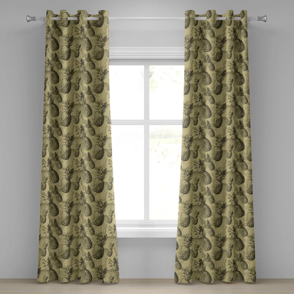 Rideau à œillets ABAKUHAUS Ananas Motif Grunge Vintage - 280 x 175 cm