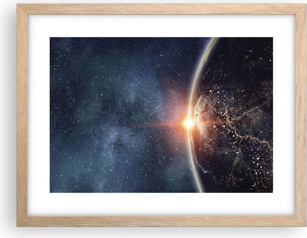 Gerahmtes Poster - Rahmen in heller Eiche - Kosmos Erde Sonne - 40x30 cm - Wand Bild - Wanddeko - Wandbilder - Wandposter - Bilderrahmen - Bilder -...