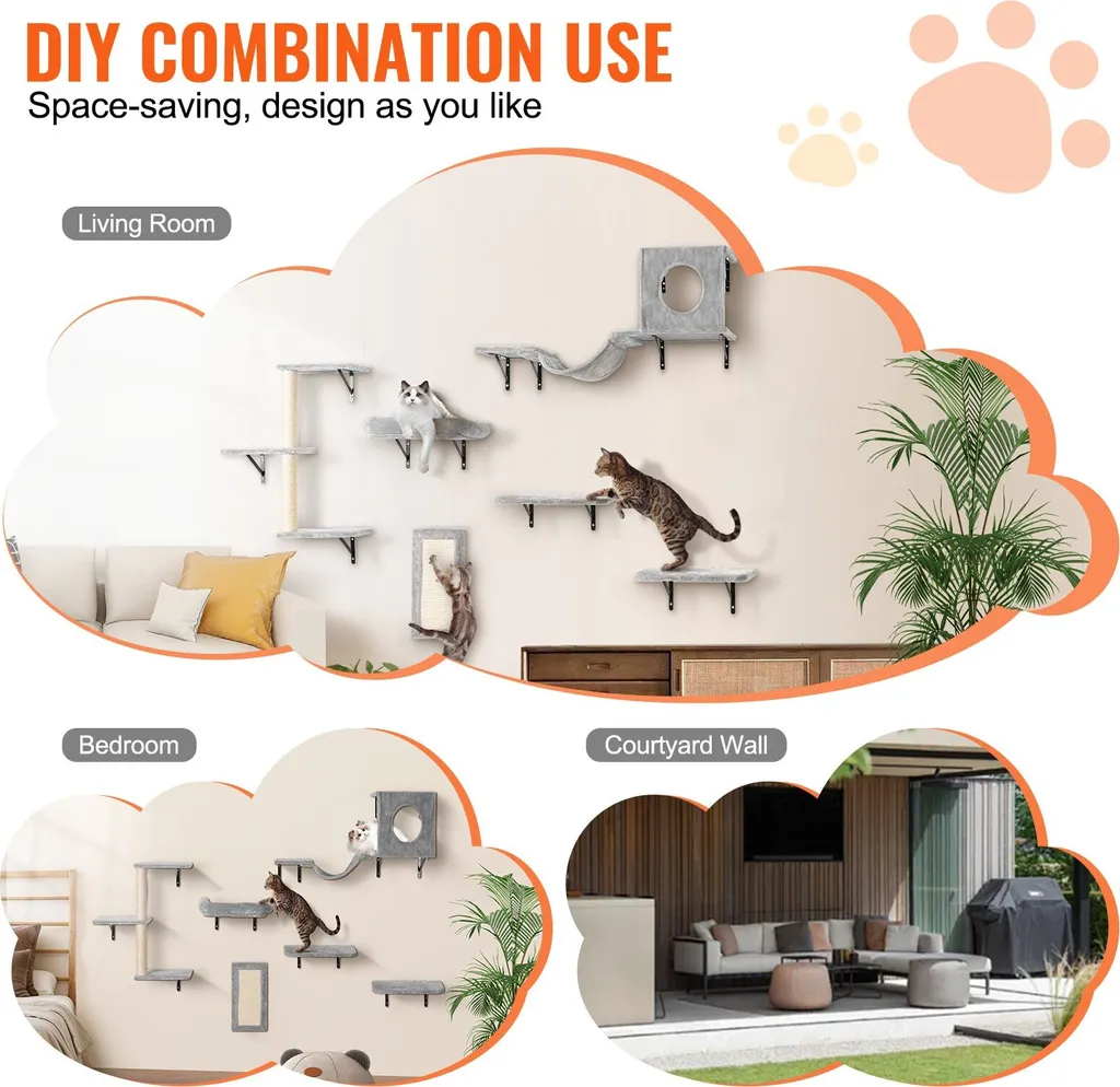 Mur d'escalade chat lot de 6 : la solution pour chats actifs en intérieur - 6