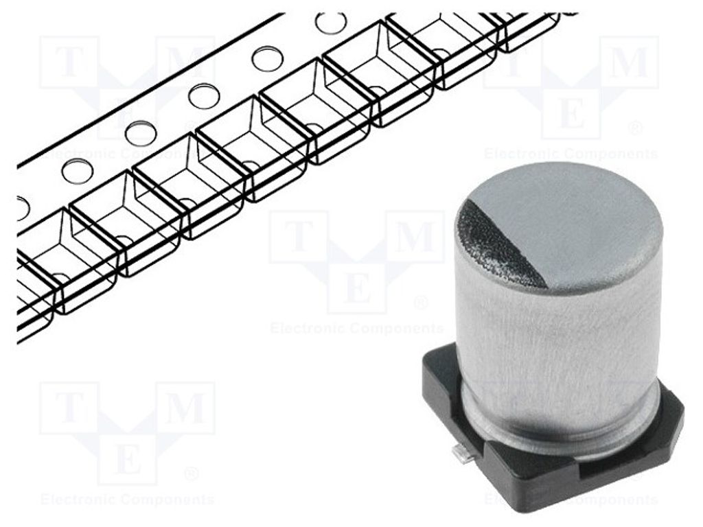 10x Kondensator: elektrolytisch SMD 10uF Ø5x5,3mm 25VDC 20% RC1E106M05005VR Elekt
