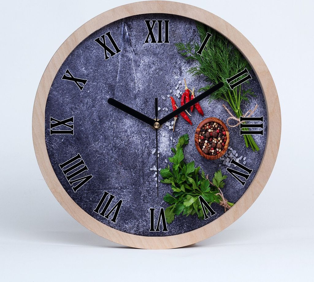 Holzuhr 30fi cm wanduhr - schwarze Spitzen - Kräuter und Gewürze