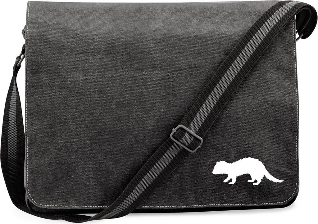 Huuraa Umhängetasche Frettchen Silhouette 14 Liter Black Canvas Laptoptasche Geschenkidee