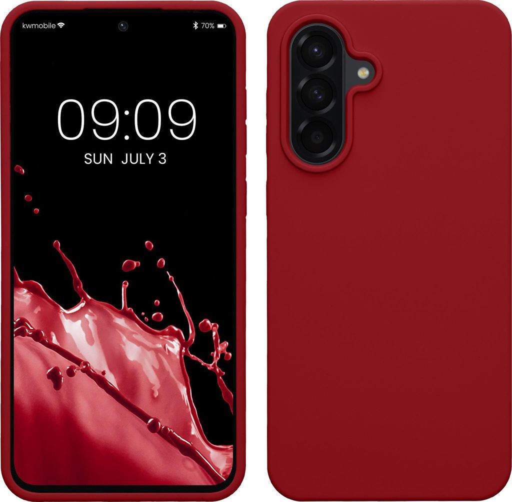 kwmobile Hülle kompatibel mit Samsung Galaxy A56 5G Hülle - Silikon Handy Case - Handyhülle weiche Oberfläche - kabelloses Laden - Rhabarber Rot