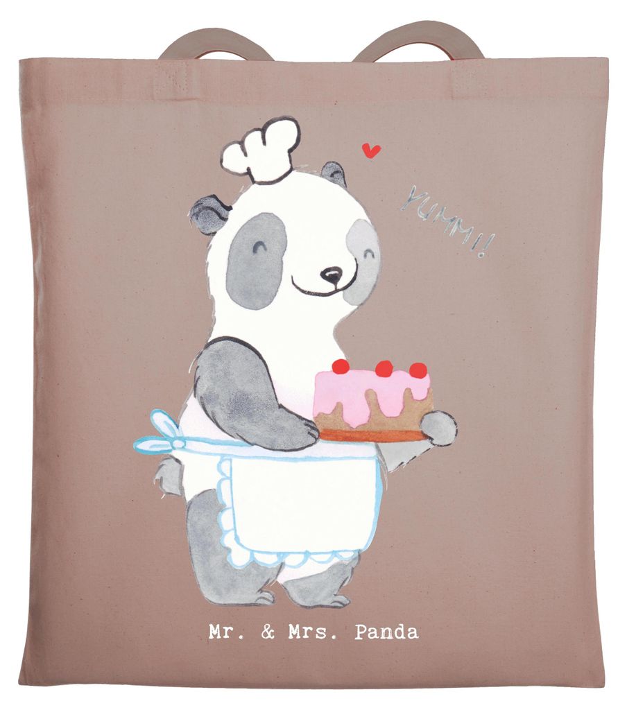 Mr. & Mrs. Panda Tote Bag Bär Kochen - Braun Pastell - Geschenk, Hobbyköchin, Stoffbeutel, Tasche, Jutebeutel, dokumententasche, Einkaufstasche, ...
