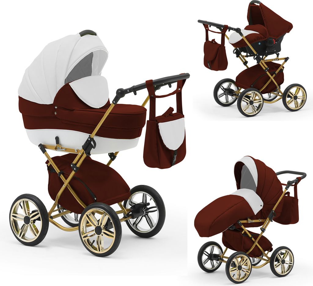 Klassischer Kinderwagen Sorento Gold 4 in 1 inkl. Sportsitz und Autositz in 19 Farben