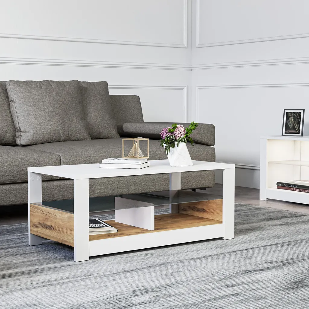 Table basse Aydos Blanc et Chêne Skye Decor en mélaminé 90x45cm