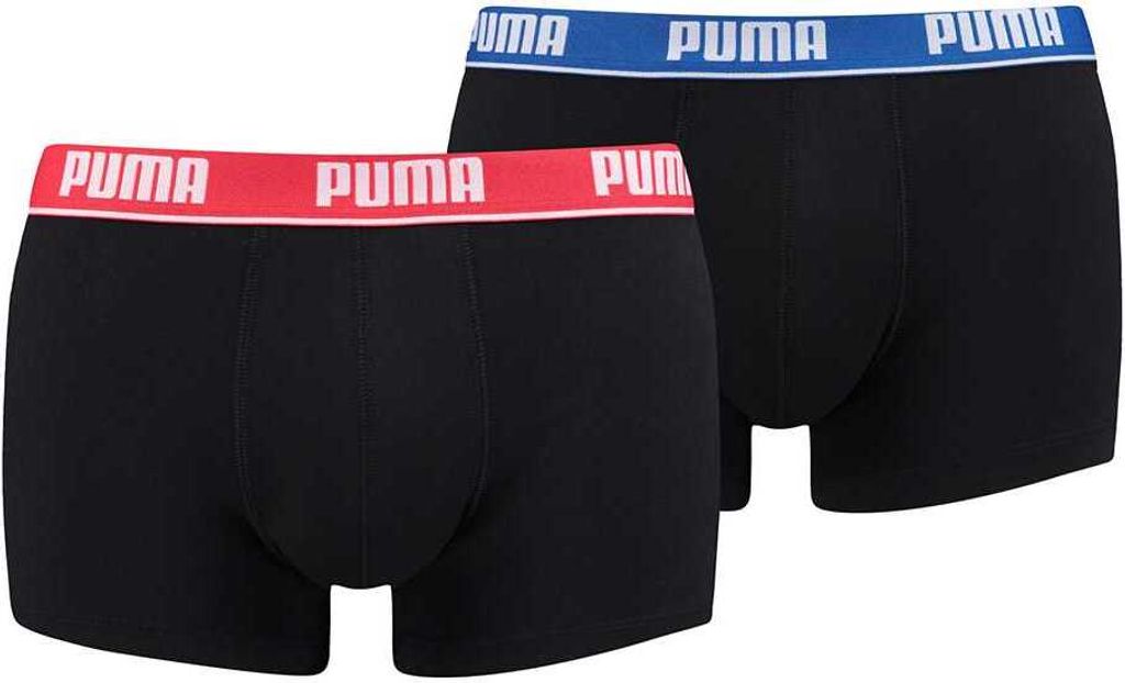 PUMA Herren Basic Trunks, 2er Pack - Boxer Shorts, Baumwolle Stretch, einfarbig Schwarz (rot/blau) S