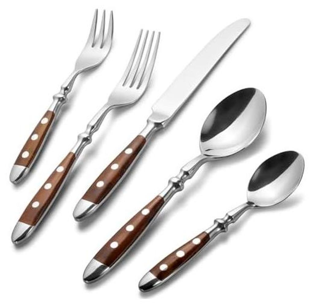 Alata Besteck Set für 6 Personen - Rustikales Tafelbesteck Set aus Edelstahl mit Braunen Griffen - Geschmiedet und Schwer - 30-teilig - Serie Berlin