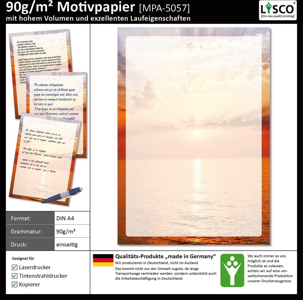 Motivpapier Briefpapier (Meer-5057, DIN A4 25 Blatt) schöner Sonnenuntergang am Meer, Sunrise in the Sea