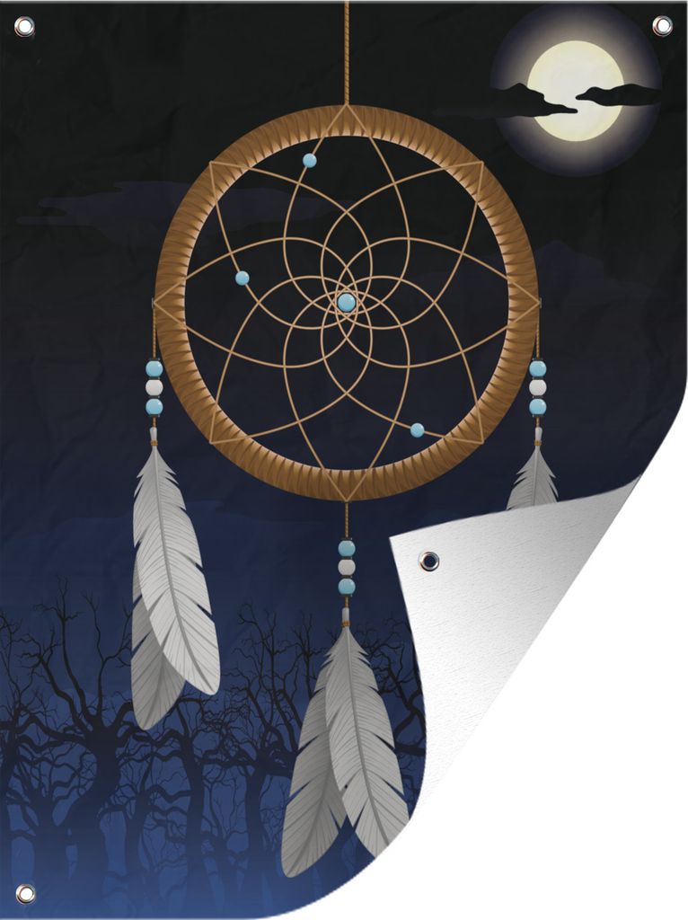 MuchoWow 60x80 cm Outdoor-Poster Gartendeko Sichtschutz Garten Poster für den Garten Eine Illustration eines nächtlichen Traumfängers