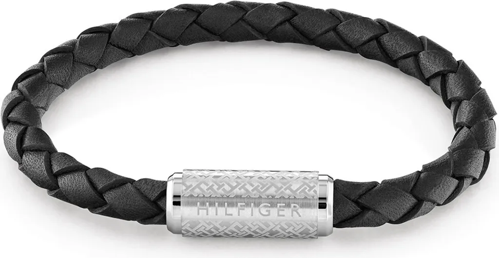 Bracelet pour Homme Tommy Hilfiger en Cuir Noir 19 cm Style Urbain