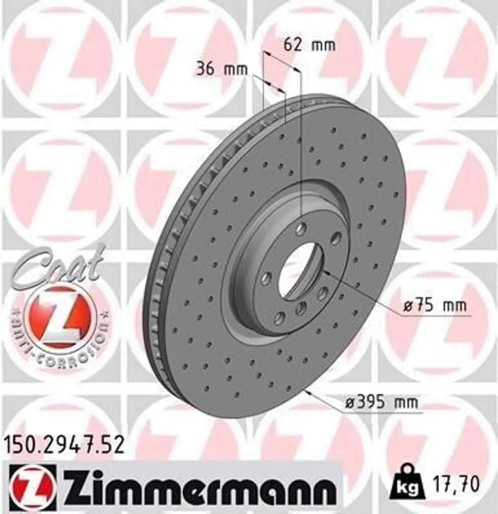 ZIMMERMANN 150.2947.52 Disque de frein Coat Z anticorrosion pour BMW X6