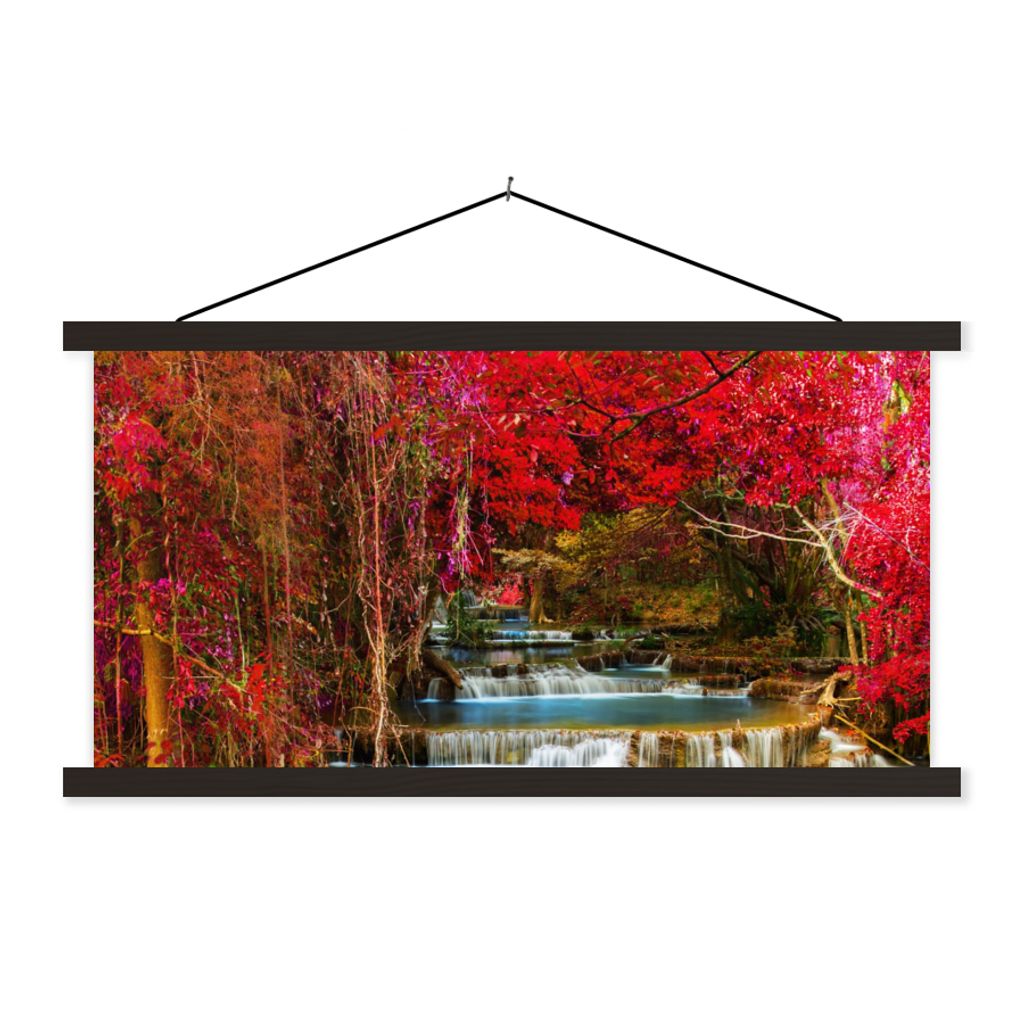 MuchoWow Textilposter Wasserfall - Rosa - Bäume 120x60 cm mit schwarzem Rahmen - Dekoration Schlafzimmer