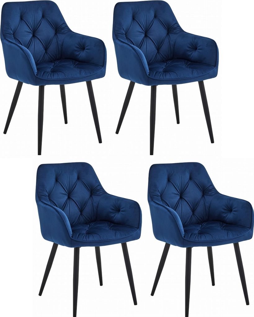 IRGOLI Stuhl, marineblau, Velours gepolstert, schwarze Metallbeine, für Wohnzimmer, Küche, Esszimmer, 4 Stück, belastbar bis 110 kg