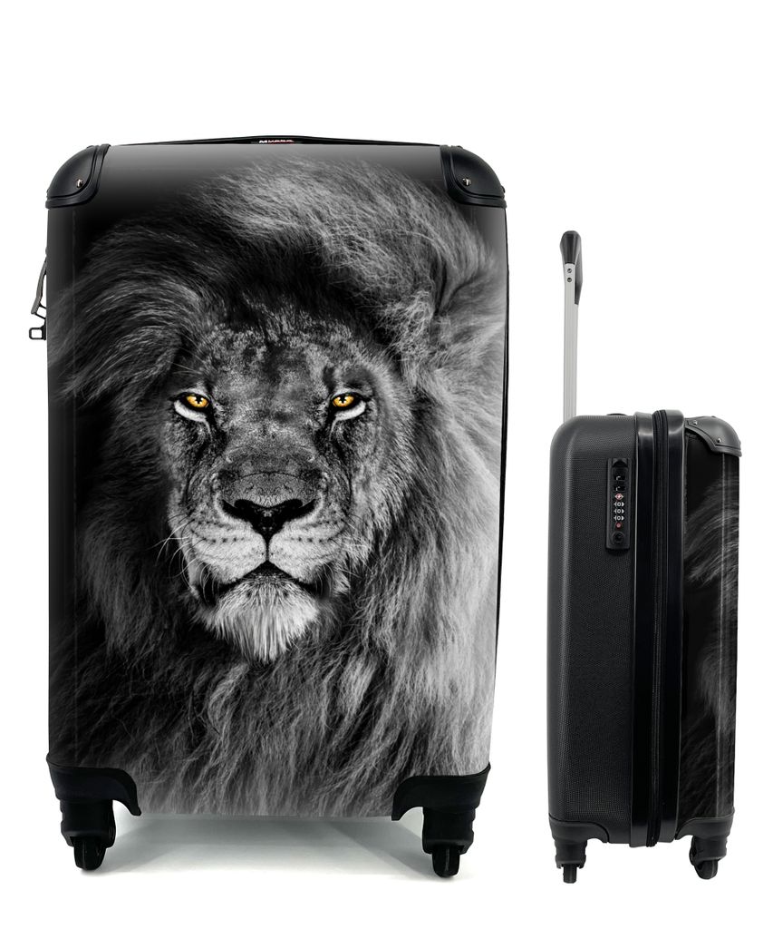 MuchoWow Koffer Handgepäck Trolley Rollkoffer Kleine Reisekoffer mit 4 Rollen - Löwe - Augen - Orange - Schwarz und weiß - Tiere - Porträt - ...