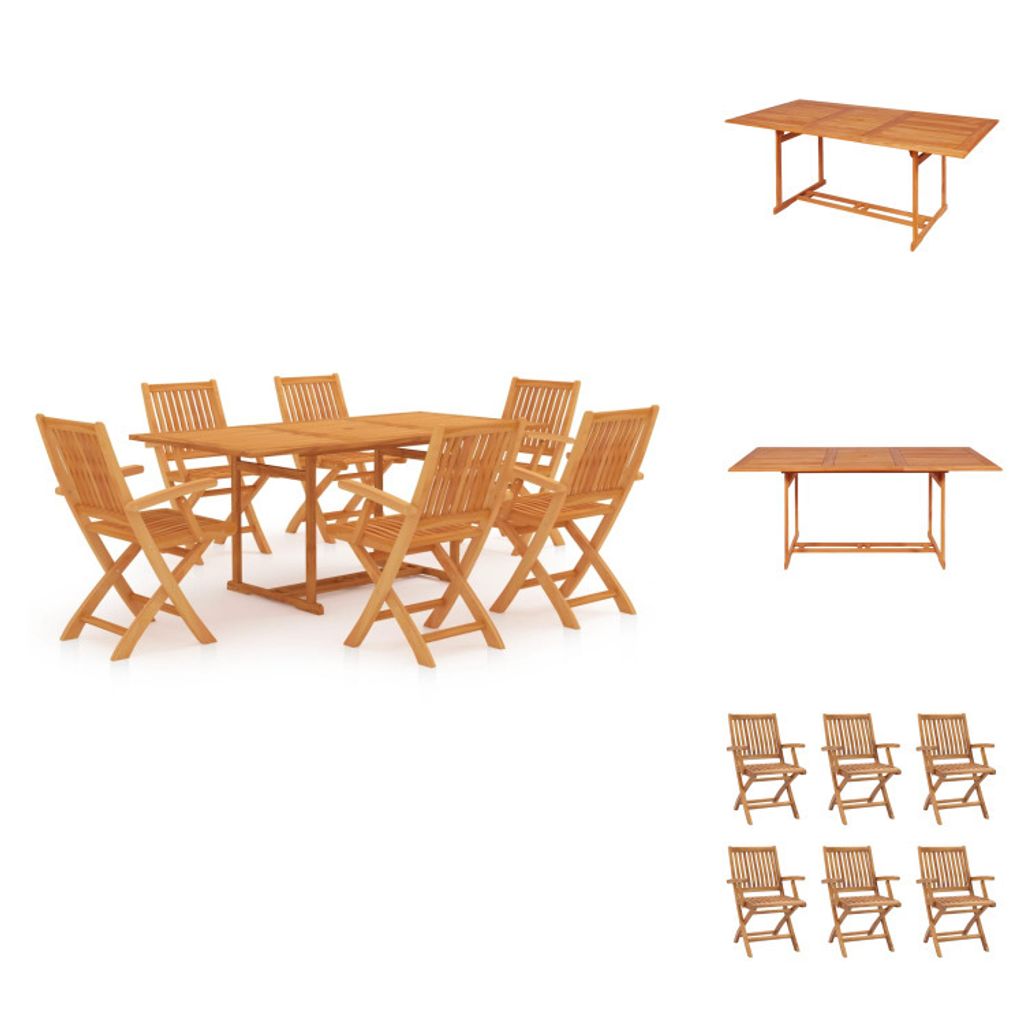 vidaXL 7-tlg. Garten-Essgruppe Massivholz Teak - Gartenmöbel-Sets