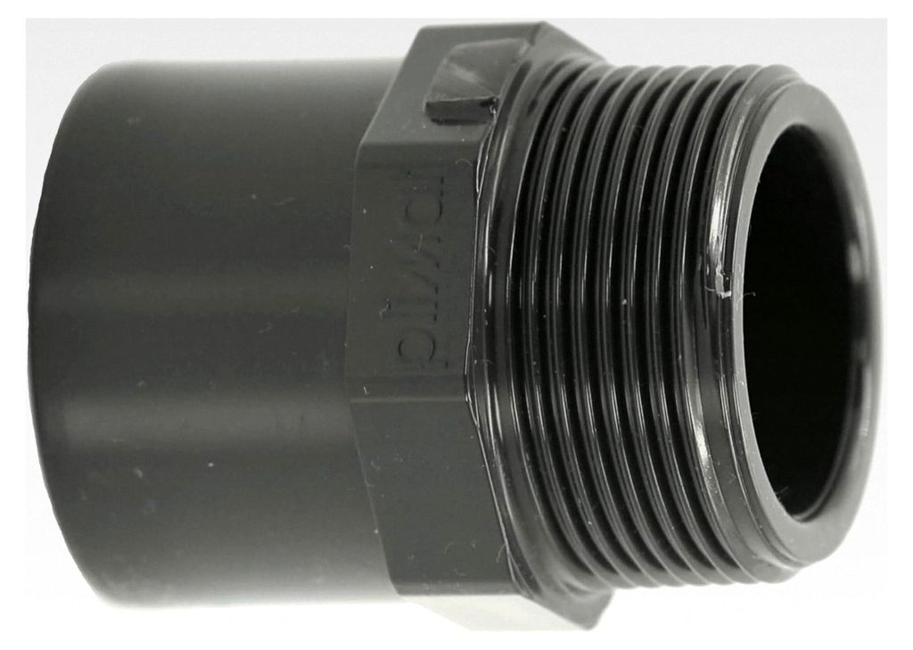 PVC Fittings Übergangsnippel 50/63mm x 1 1/2" | Klebemuffe/Klebestutzen x Außengewinde | Übergangsmuffe aus grauem PVC | PN16 für Rohr, Poolver...