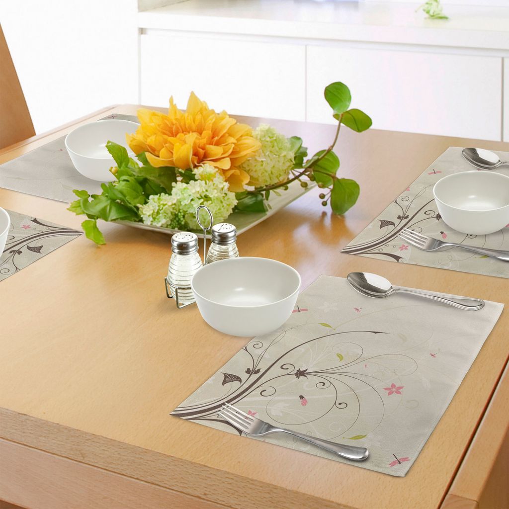 ABAKUHAUS Libelle Platzmatten, Frühlings-Feld-Blumenstrauß Shabby Chic-abstrakte Blumen-Grönland-Grafik-Kunst, Tiscjdeco aus Farbfesten Stoff f...