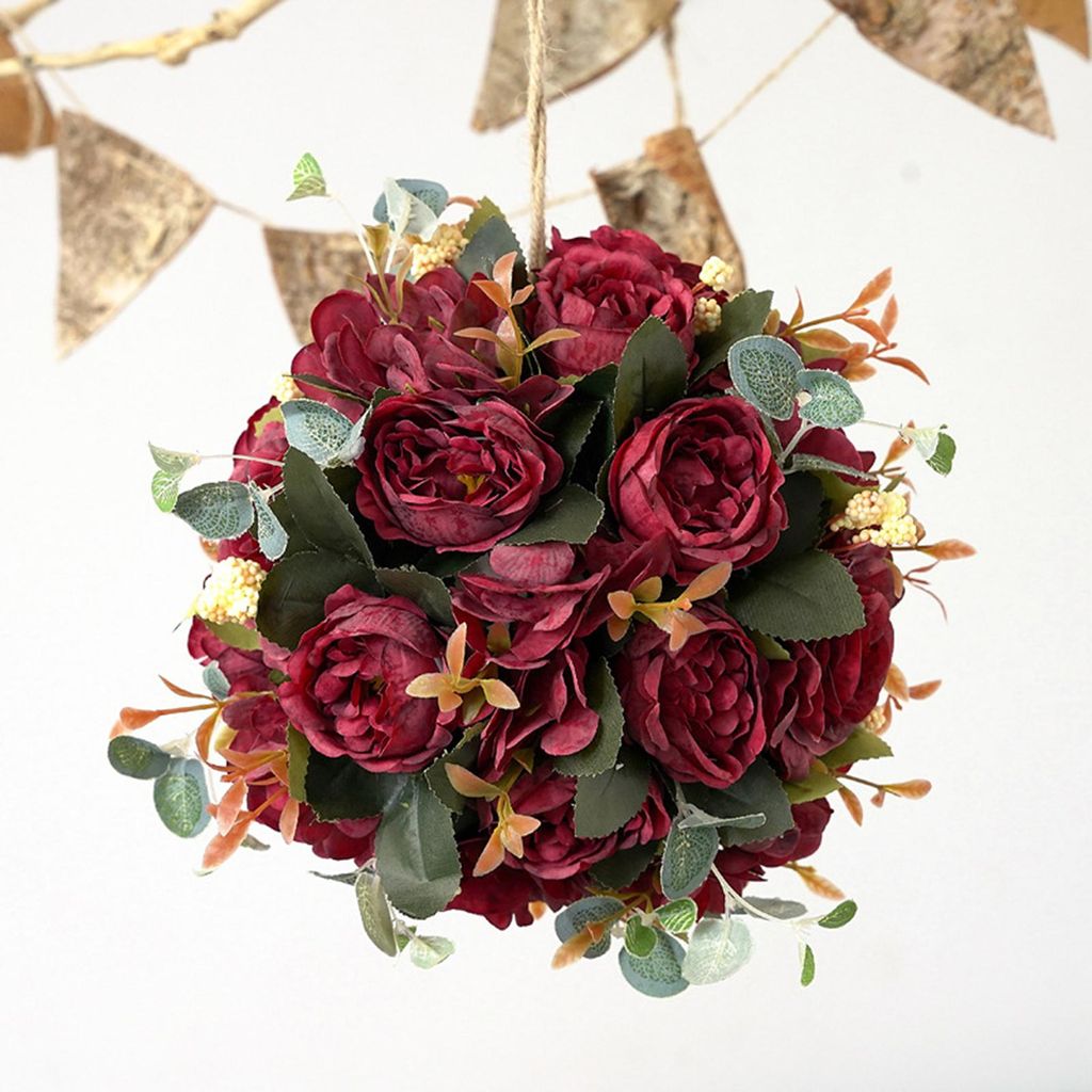 Künstliche Hortensie Pfingstrose Blume Ball, A3 Weiß Faux Blumenarrangement, 20x20x20cm für Home Wedding Decor