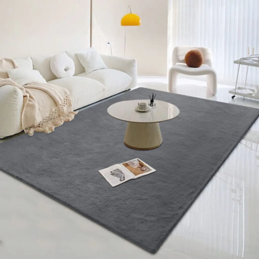 Tapis en peluche de lapin gris foncé 122x183cm épais et ultra moelleux