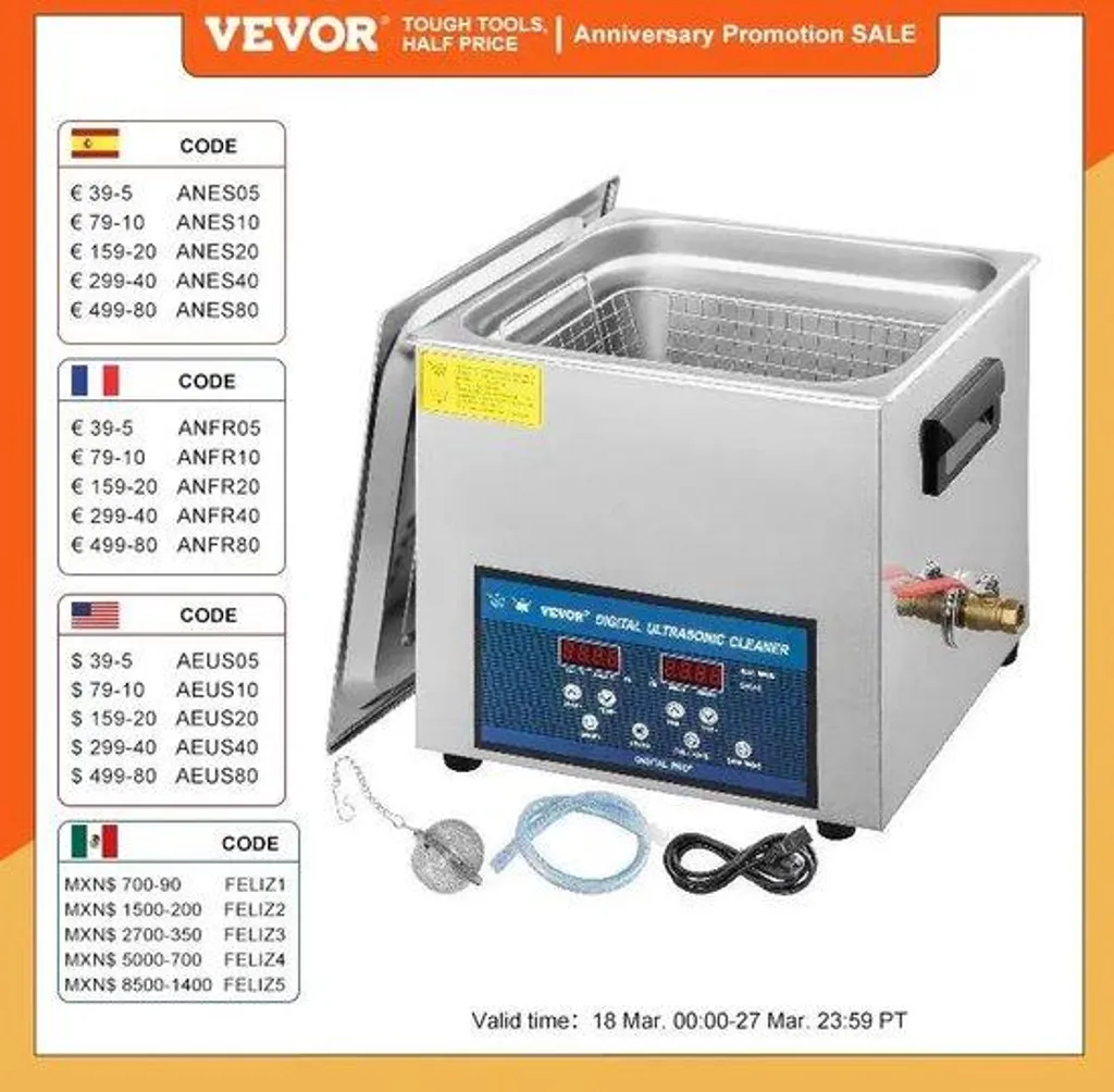 Nettoyeur à ultrasons 10L pour carburateur et pièces mécaniques en inox