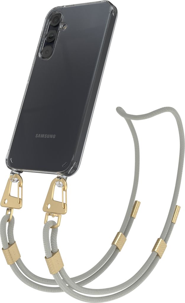 EAZY CASE Handykette für Samsung Galaxy A35, Transparente Silikonhülle mit Band, Clear Case, abnehmbar in Beige