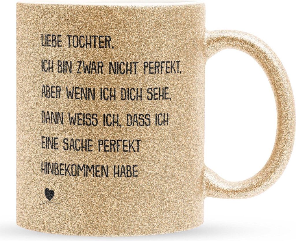22Feels Glitzertasse Gold Tochter Geschenk Geburtstag 18 Jahre Kinder Mädchen Abi Uni Abschluss Bachelor Master Weihnachten Haferl Konfirmation Fi...
