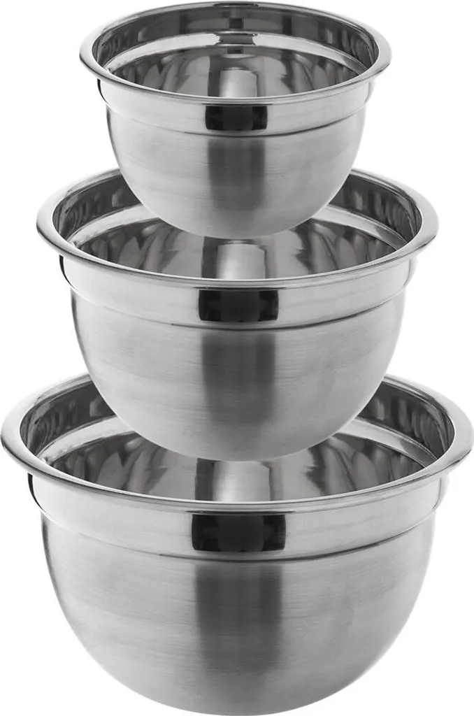 Ciotola da cucina Orion Ciotola per servire Ciotola per insalata Ciotola per mescolare in acciaio inox Set di 3 eleganti 0,65l + 1,3l + 2,6l