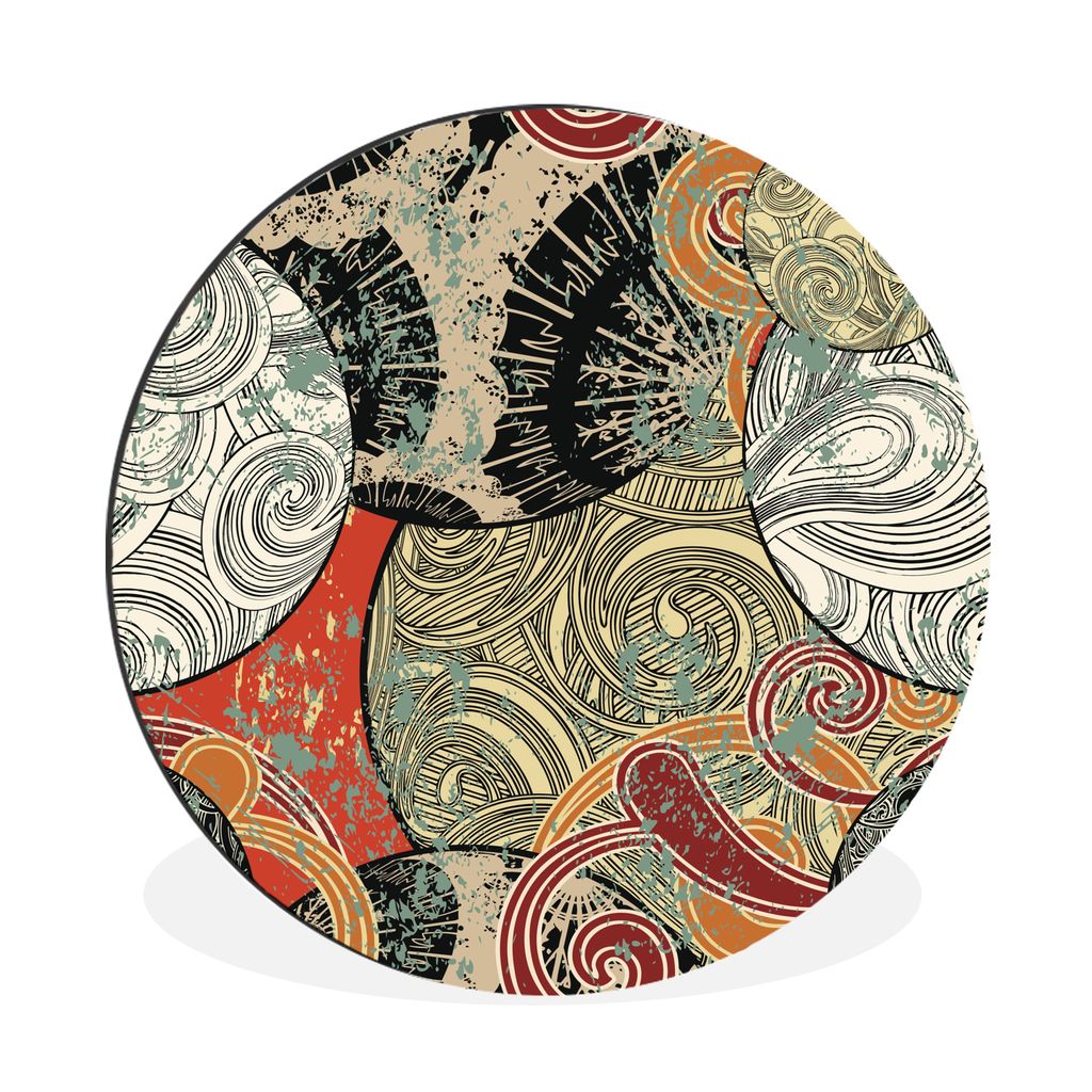 MuchoWow Aluminium Wandkreis Abstraktes Muster mit Wellen im japanischen Stil Ø 60 cm Wanddeko Modern Wohnzimmer - Wand Kreis - Wandbild - Schla...