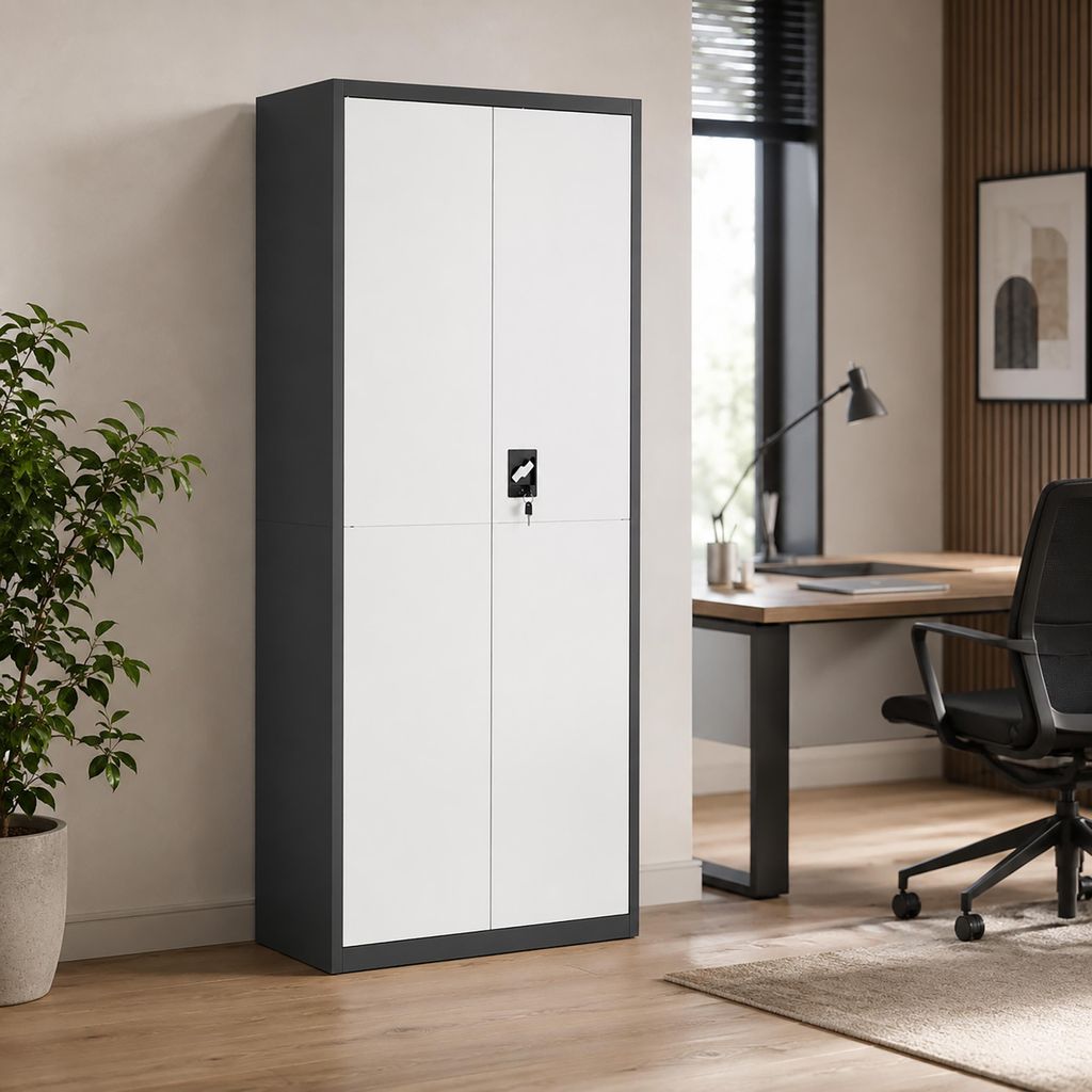 VCM Metallschrank mit 5 Fächern, Stahlschrank abschließbar, 80 x 180 x 40 cm, Aktenschrank und Universalschrank, Malivo