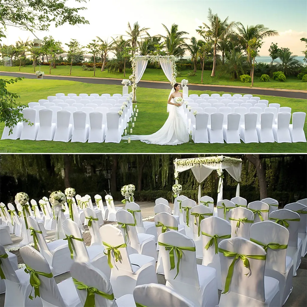 WISFOR 50 Housses de Chaise Stretch Blanches pour Mariage et Réception - 9
