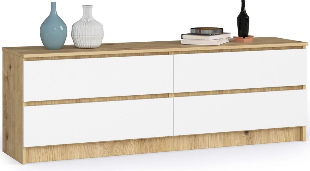 Akord Kommode 4 Schubladen Eiche Artisan/Weiß 160X40X55 Cm