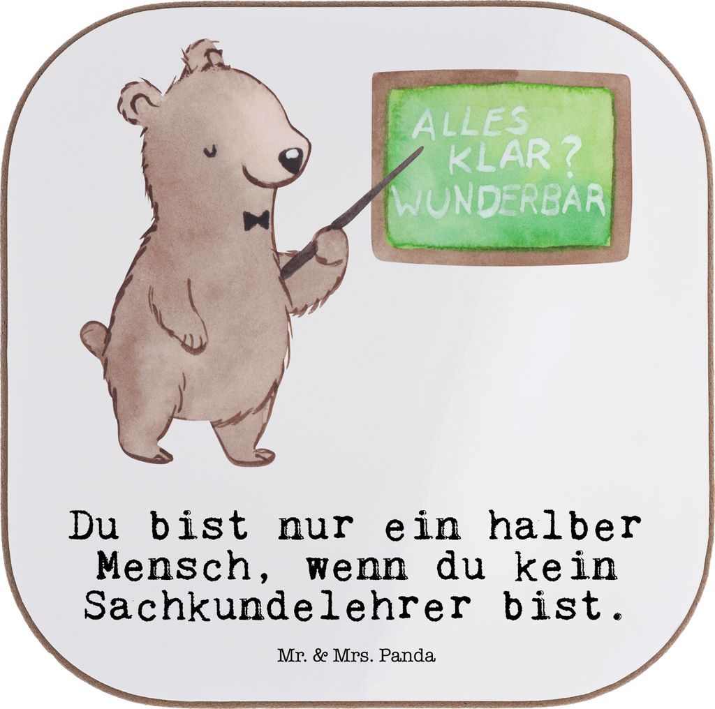 Mr. & Mrs. Panda Untersetzer für Gläser Sachkundelehrer Herz - Weiß - Geschenk, Sachkundeunterricht, Lustig, Tischuntersetzer, Witzig, Grundschu...