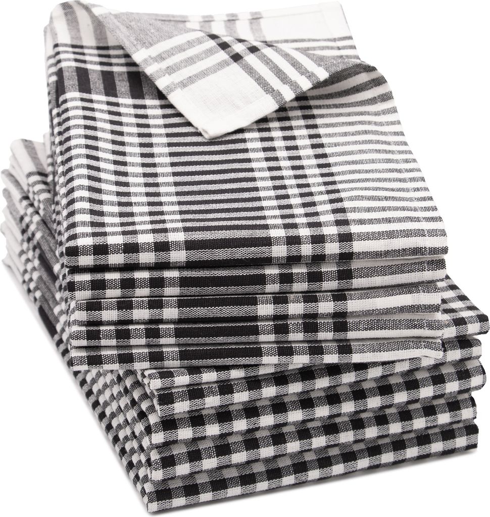 10er Set Geschirrtücher 100% Baumwolle in 50x70 cm, saugstarke & robuste Küchentücher, schwarz kariert