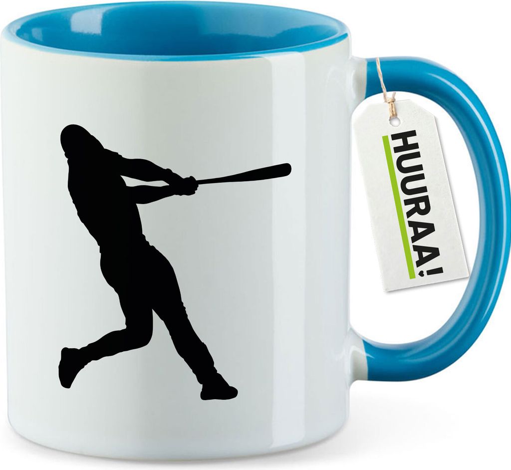 Huuraa Kaffeetasse Baseball Silhouette 330ml Blau Keramik Kaffeebecher Geschenkidee