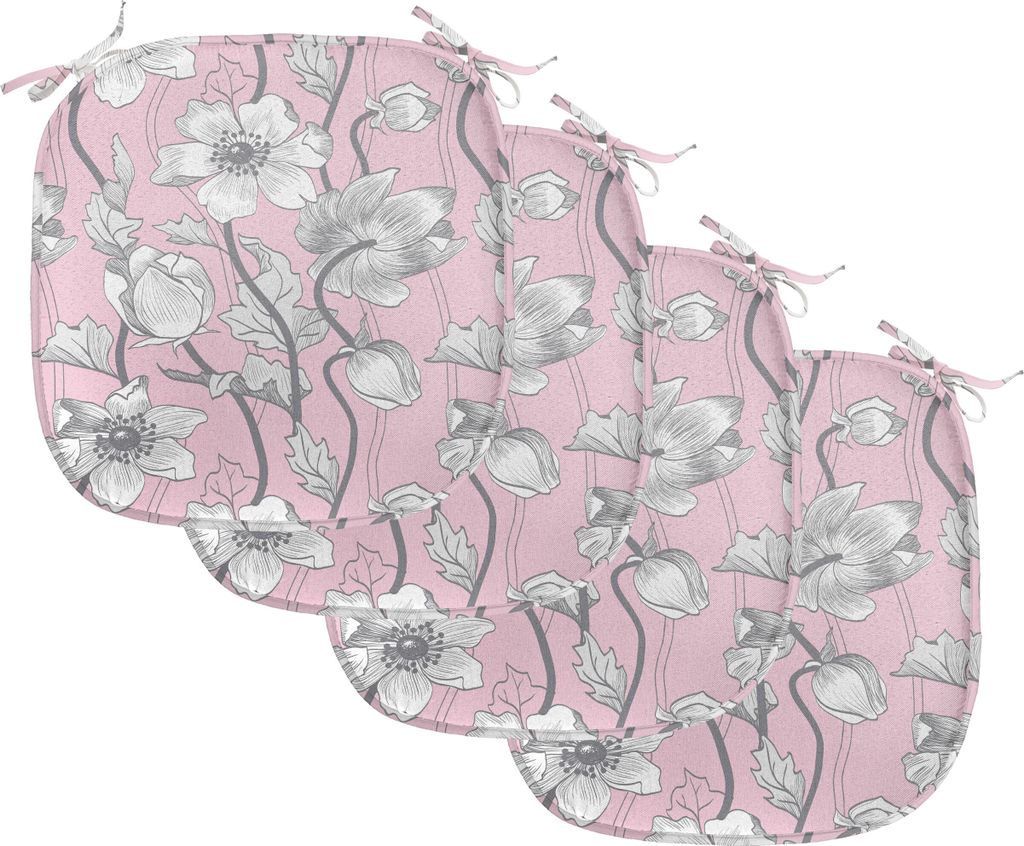 ABAKUHAUS Rosa und Grau Polster für Esszimmerstühle, Soft-Yoga Botanical, Dekoratives wasserfestes Kissen mit Riemen für Küchensitze, 40 cm x 4...
