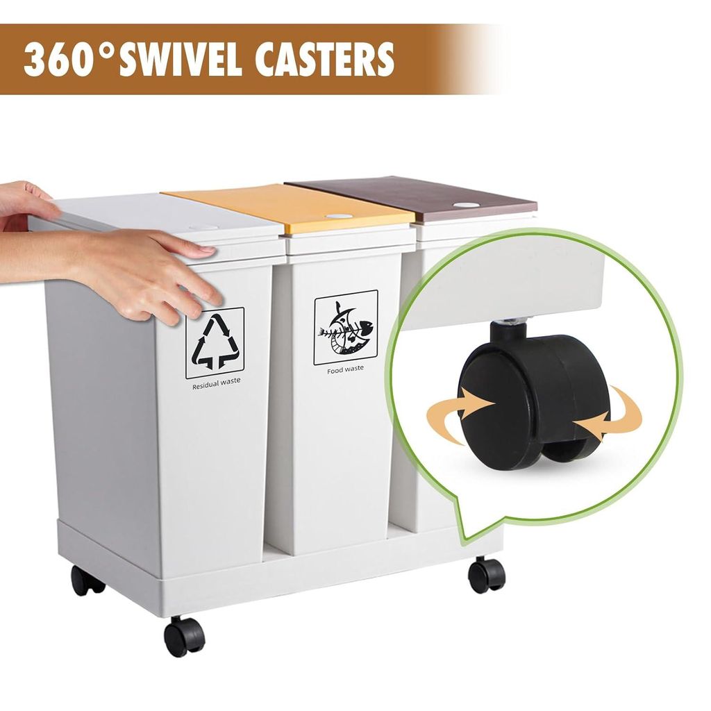 60L Abfallsammler Mülleimer,Drei Farben Abfalleimer ,Küchen müllbehälter mit geruchsbeständiger Trocken-/nasser Abfalltrennung, rechteckiges...