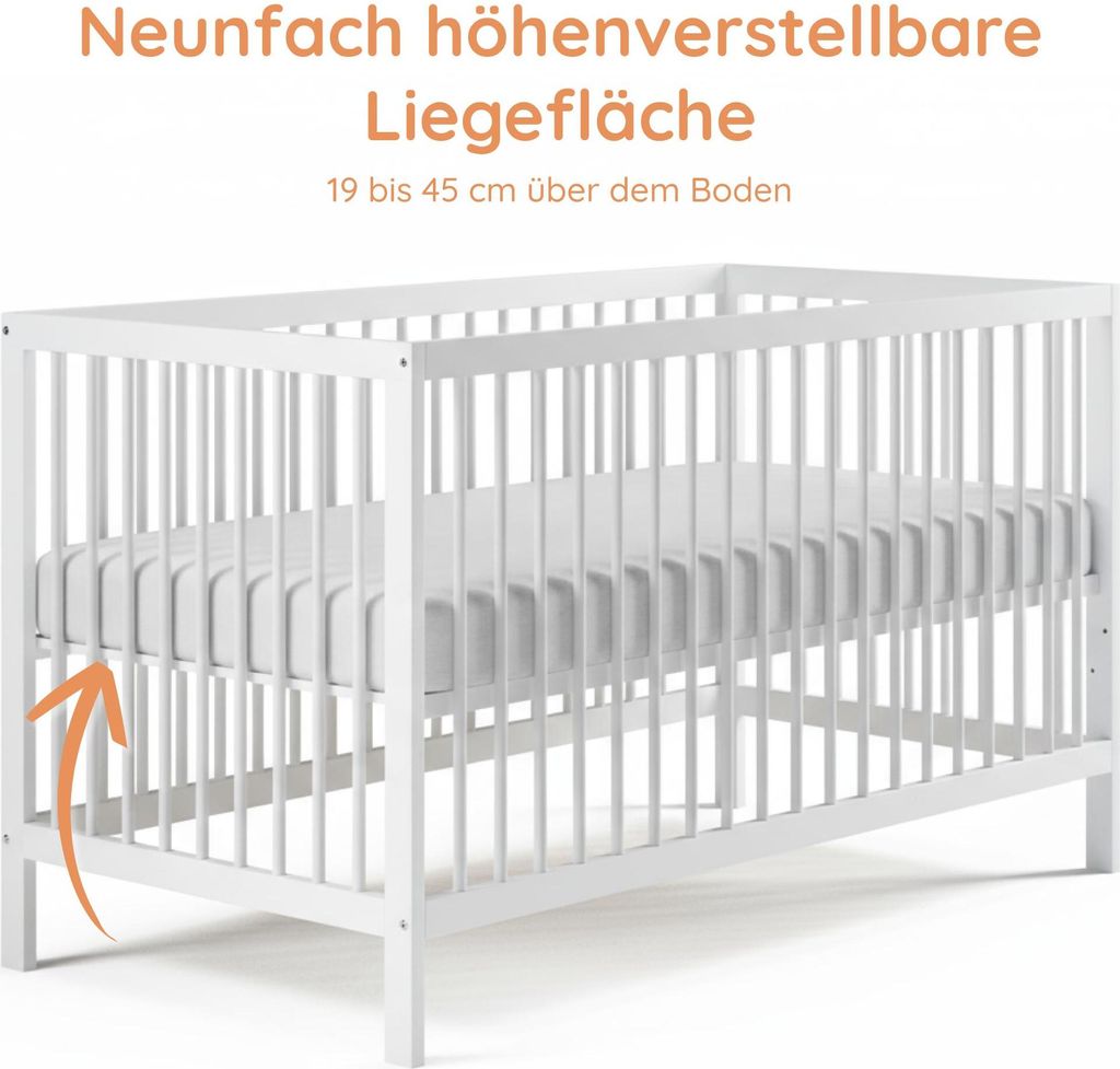 Babybett Kinderbett Gitterbett höhenverstellbar & Produktbild 