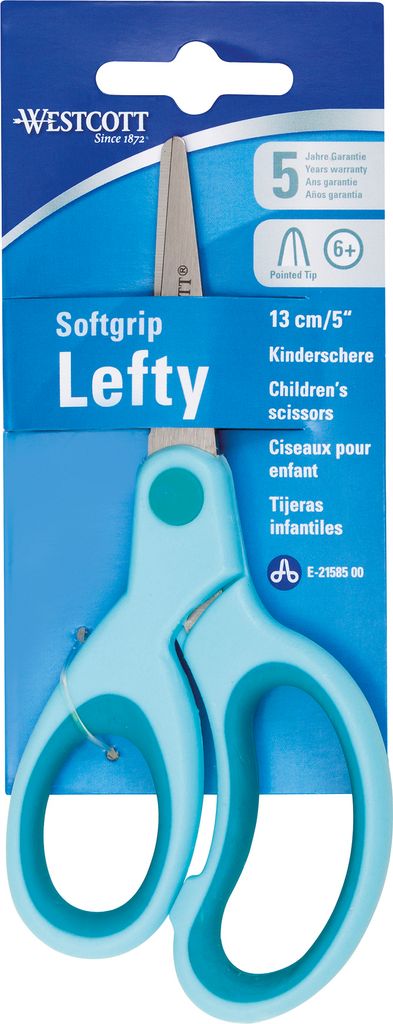 Ciseaux Pour Enfants Westcott Softgrip Motif Football - 13 Cm Pointe Ronde - Bleu Pour Droitiers - Avec Protège-lame - 10