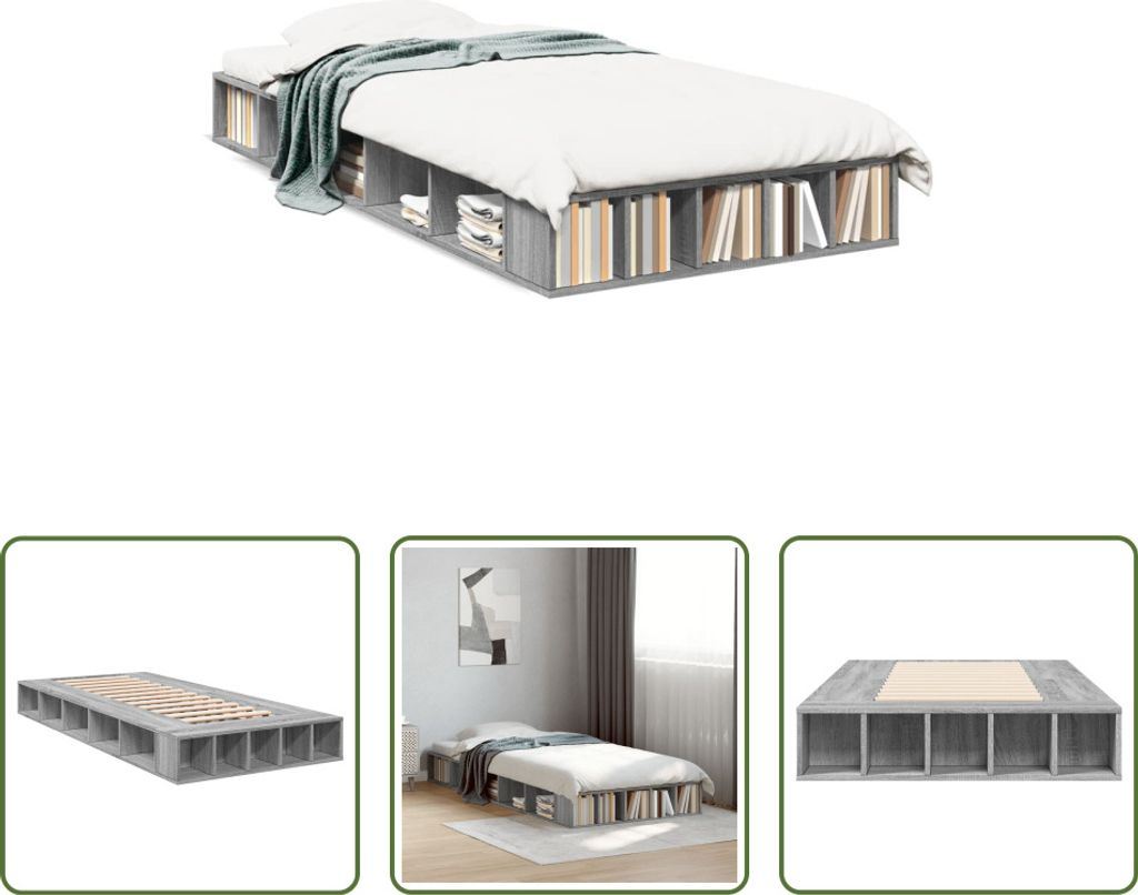 The Living Store Bettgestell Grau Sonoma 90x200 cm Holzwerkstoff