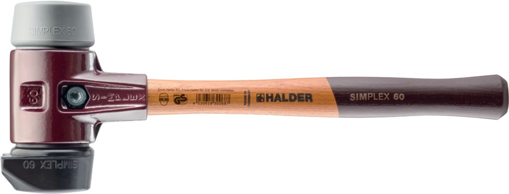HALDER SIMPLEX Hammer Gefüllter Gummi, mit integriertem Fuß / mittleres TPE, mit Tempergussgehäuse und hochwertigem Holzstiel - D=80 mm - 3023.280