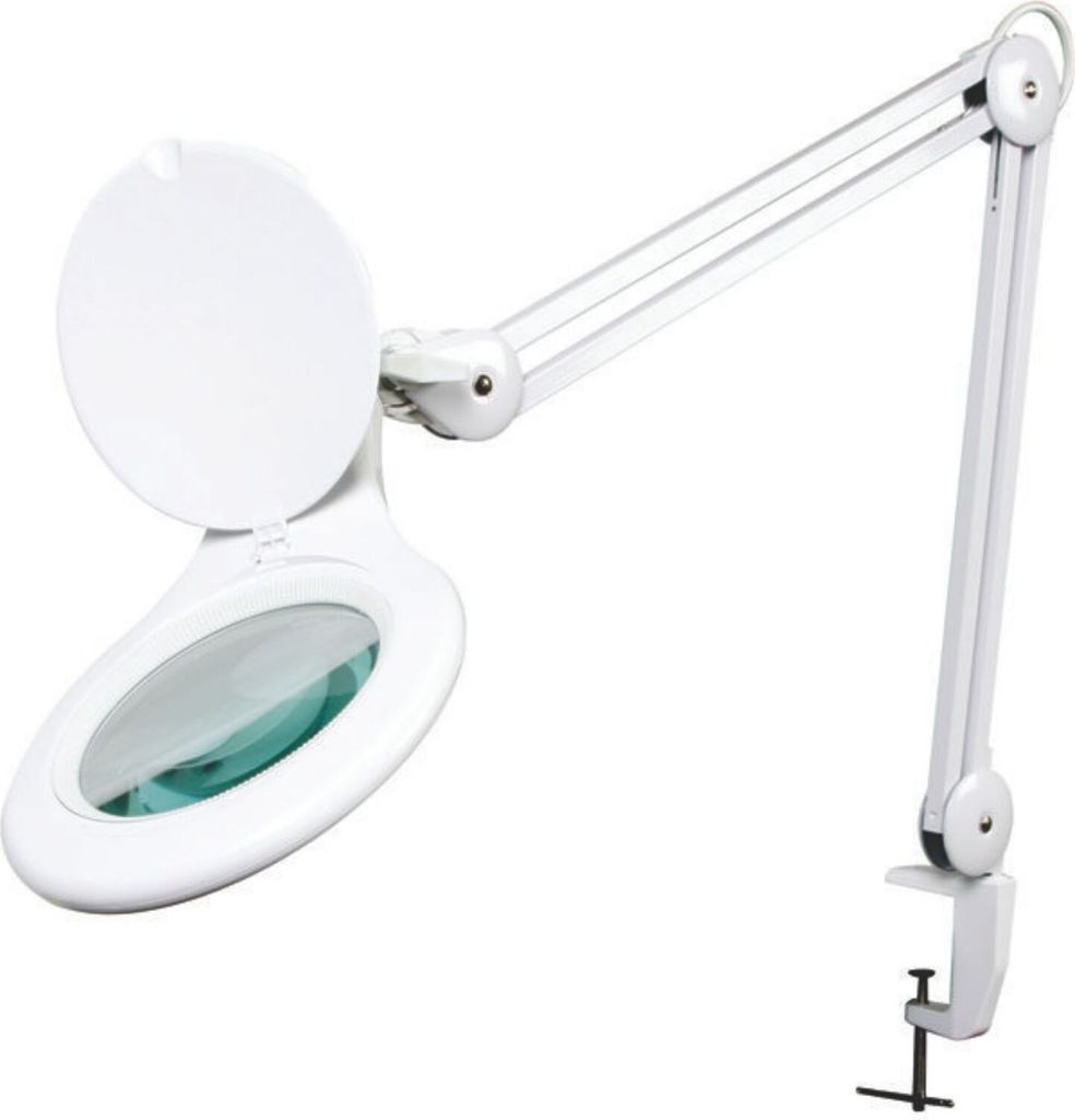 Velleman LED-Lupenleuchte, Klemmfuß, Gelenkarm, Linsenkappe, 60 LEDs, Vergrößerung 3x, weiß