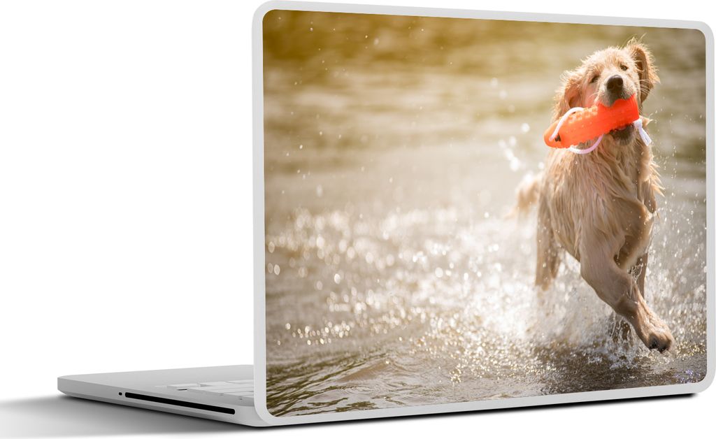 MuchoWow Laptop Aufkleber Sticker Cover Ein reinrassiger Golden Retriever Welpe läuft im Wasser 36.5x27.5 cm - Laptop-Sticker