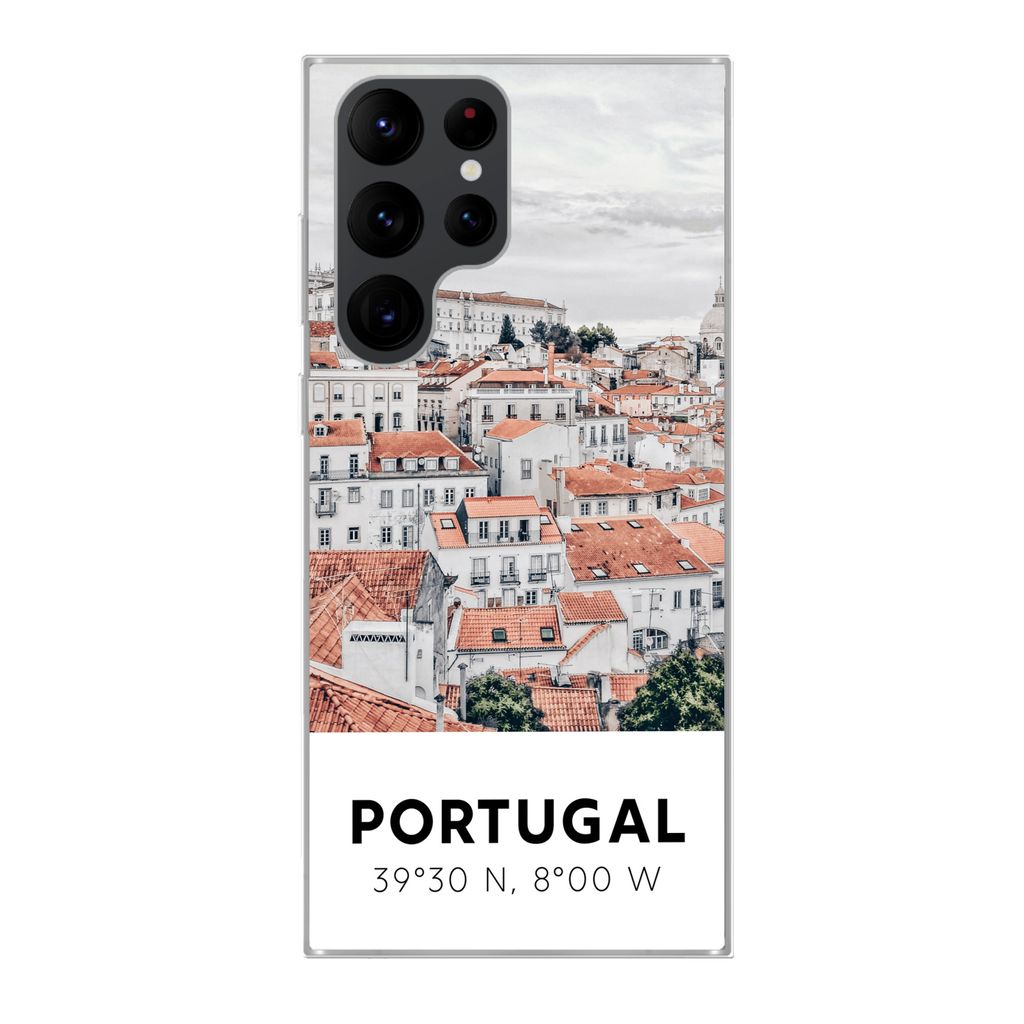 MuchoWow Handyhülle Schutzhülle Hülle für Samsung Galaxy S22 Ultra Portugal - Europa - Rot - Silhouette Silikon Softcase Handy Hülle - Abbil...