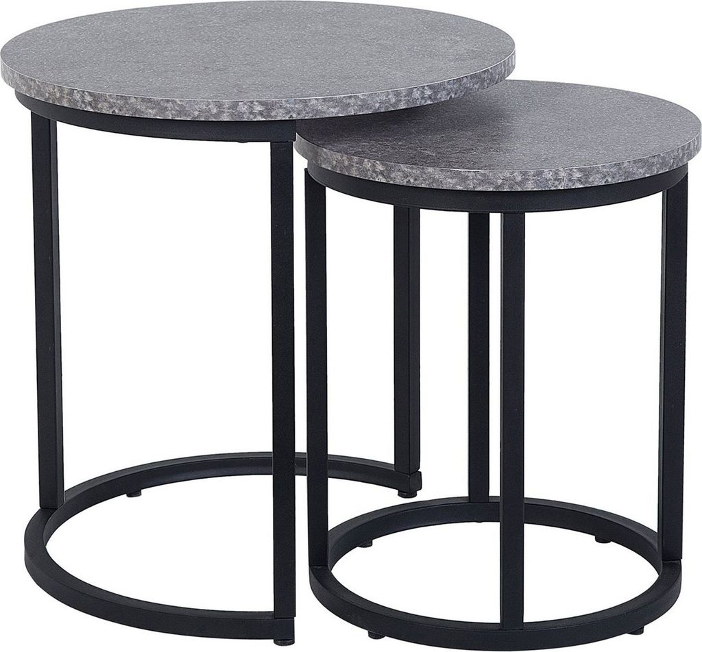 BELIANI Beistelltische 2er Set Schwarz / Grau MDF Platte Pulverbeschichtetes Betonoptik Rund Modern