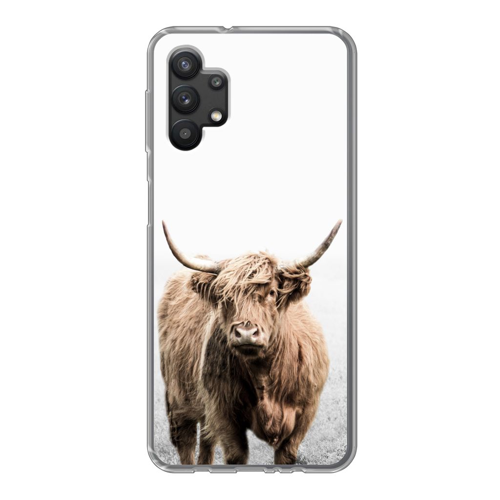 MuchoWow Handyhülle Schutzhülle Hülle für Samsung Galaxy A32 5G Schottischer Highlander - Vlies - Kuh Silikon Softcase Handy Hülle - Softcase
